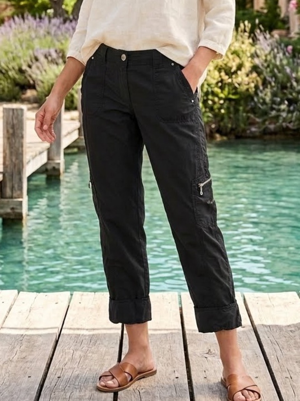 White House Black Market Cargo Capri Black Pants 4